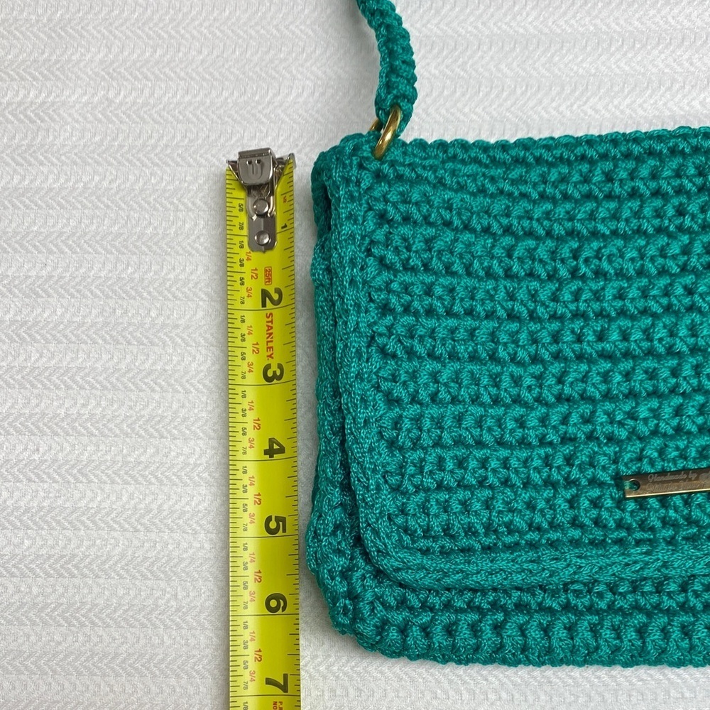 Handmade Teal Crochet Crossbody Purse Boho Festival Artisan Gold Tone OS - Picture 6 of 8